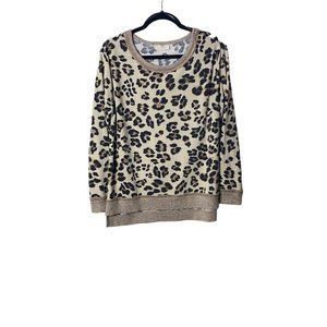 Hummingbird Women Large Cream Cheetah Print Crew Neck Pullover Sweater Top